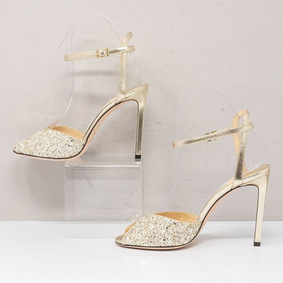 Jimmy Choo Sacora 100 Moon Sand Infinity Glitter Heels, Size 36 (6 US) - Picture 3 of 8